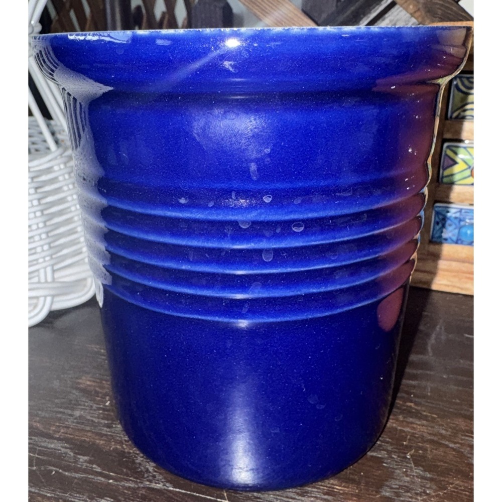 Pampered Chef Stoneware Crock Utensil Holder Cobalt Blue 5.75"tallx5.50 Across